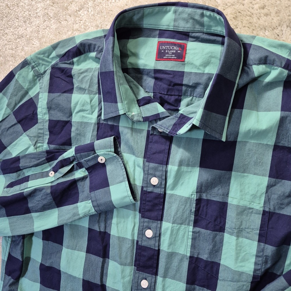 UNTUCKit Bonarda Shirt Men XLT Button Up Green Blue Check Preppy Academia Casual